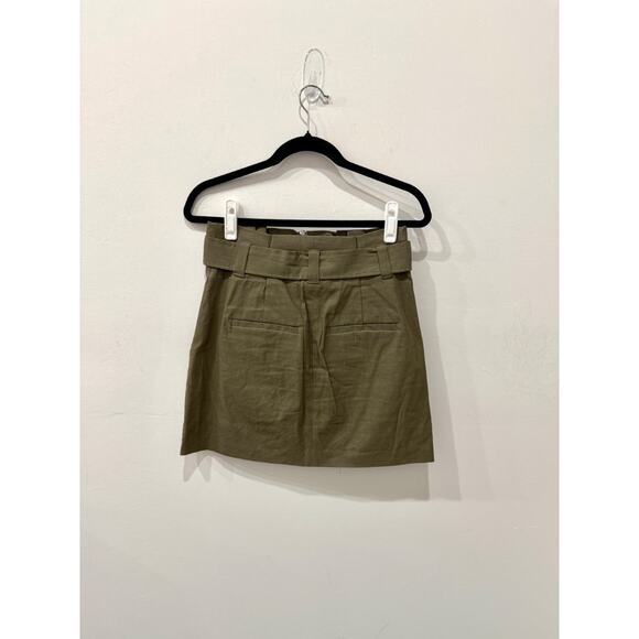 A.L.C. Bryce Linen Blend High Rise Belted A-Line Mini Skirt Green Women's Size 4 - Picture 1 of 3